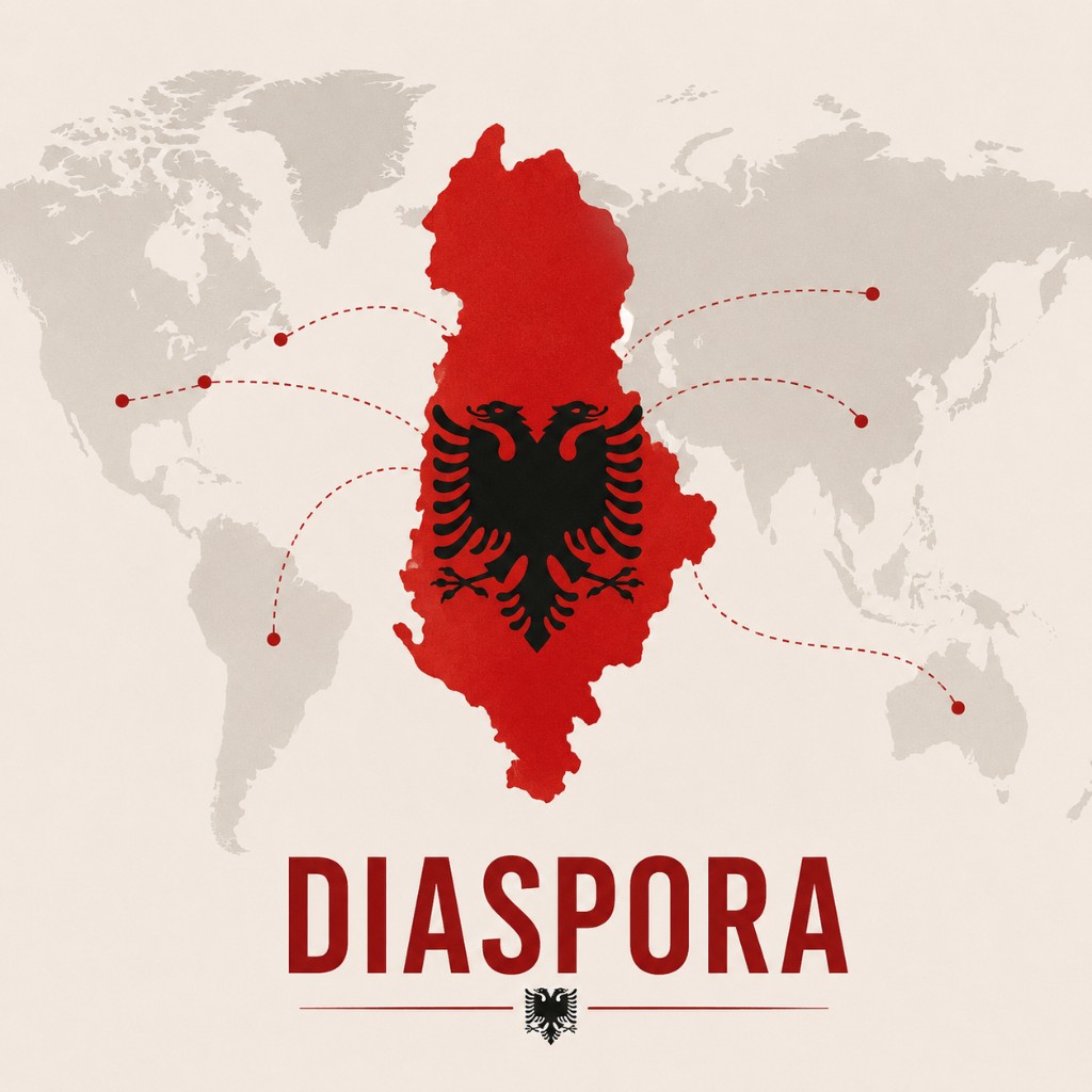 Albania diaspora — map of Albania with global connection lines